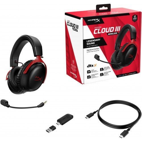 Гарнитура игровая HyperX Cloud III, WL/USB-A/USB-C, черно-красный 2385 фото